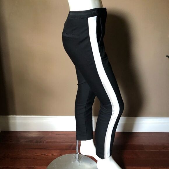 Zara Black Pants w/ White Stipes on side - Picture 1 of 4